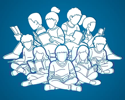 Group of Children Reading Books Together vector