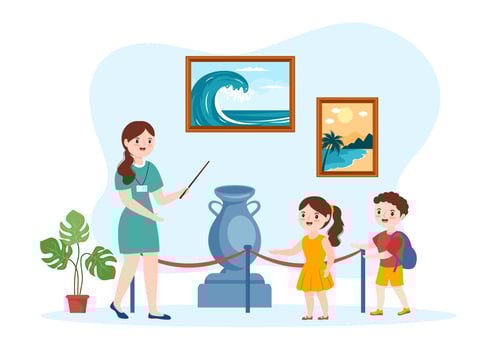 Travel Guide and Tour with Showing Interesting Places to Kids or Tourist for Planning Vacation in Flat Cartoon Hand Drawn Templates Illustration vector