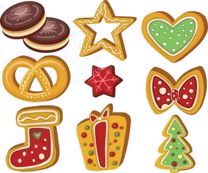 Set of gingerbread Holiday sweet cookie isolated . Vector