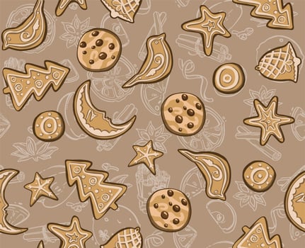 alphabet holidays ginger cookie isolated. Merry Christmas and Happy New Year figures cover by icing-sugar. vector