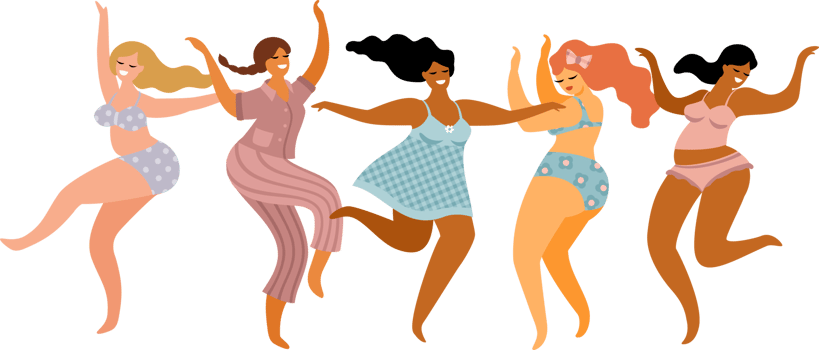 Dancing women in pajamas and underwear. png