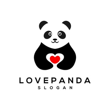 Cute Panda and love Logo Design vector