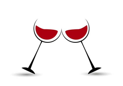 Wine glasses icon. Valentines day postcard, anniversary greeting card.Two wine glasses couple love drink on white background.Vector illustration vector