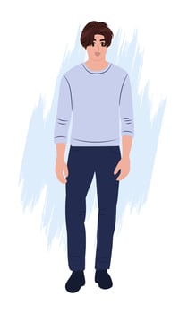 Cool men with brown hair. Cartoon realistic people Vector illustration