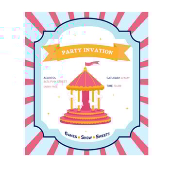 Birthday party invitation in the style of a pink circus with a carousel. Party. vector