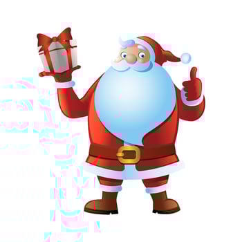 Clipart of cartoon version of santa raise gift and thumb up vector