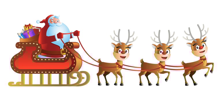 Clipart of cartoon version of reindeer and santa claus in christmas vector