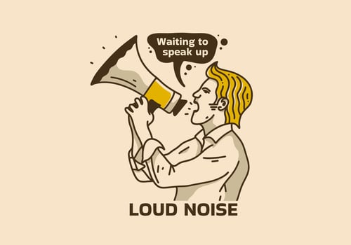 Vintage art illustration of man holding loudspeaker vector