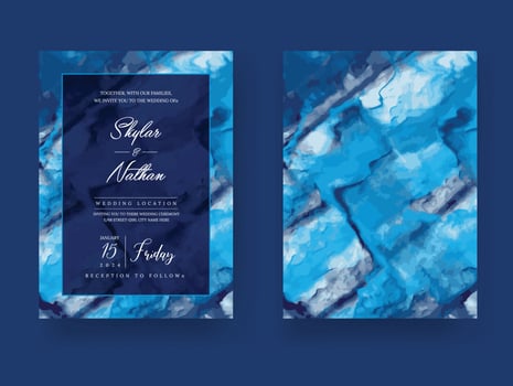 Blue Marble Wedding Invitation Card Template vector