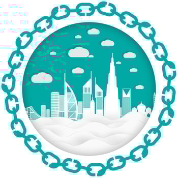 City view of dubai with paper cut style vector