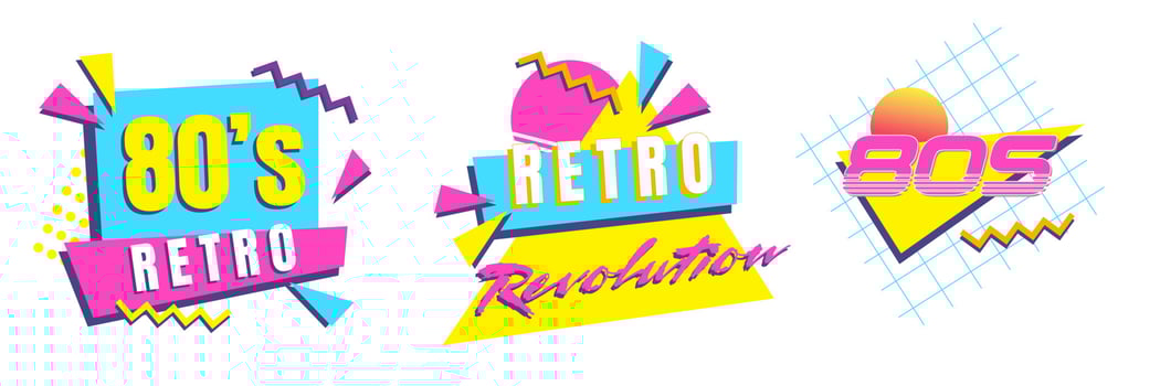 80's Retro graphic collection. Synthwave vintage design set. Vintage apparel artworks old school vivid projects vector