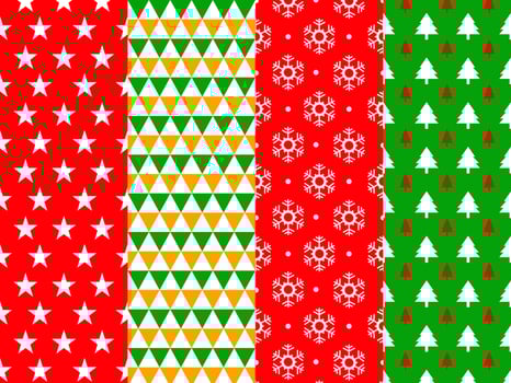 Set of Christmas pattern background. New year texture with stars, triangle, snowflake and Christmas tree. vector