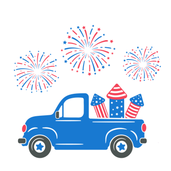 4th of july. A truck carrying rockets to shoot American flag fireworks on Independence Day. png