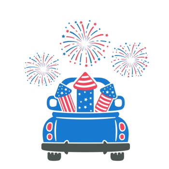 4th of july. A truck carrying rockets to shoot American flag fireworks on Independence Day. png