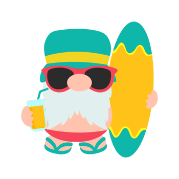Gnomes Summer. Gnomes wear hats and sunglasses for summer trips to the beach. png
