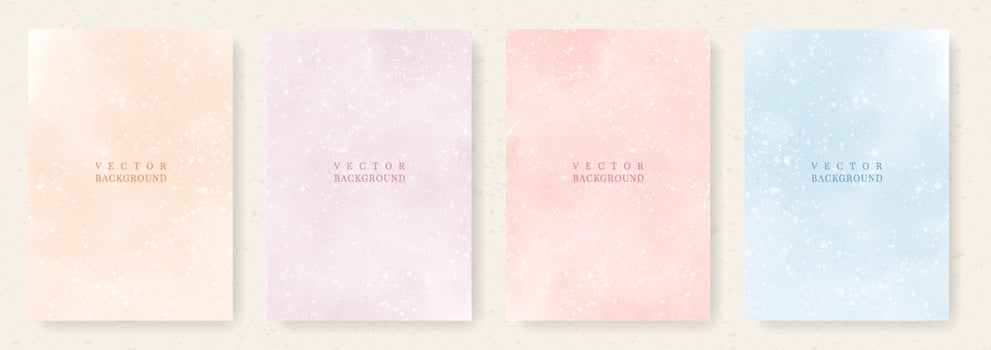 Set of abstract watercolor background with white splatter. Pink, blue, purple, beige vector texture