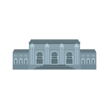 Grey facade historical building icon, flat style vector