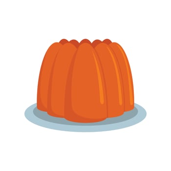 Fresh brown cake on plate icon, flat style vector