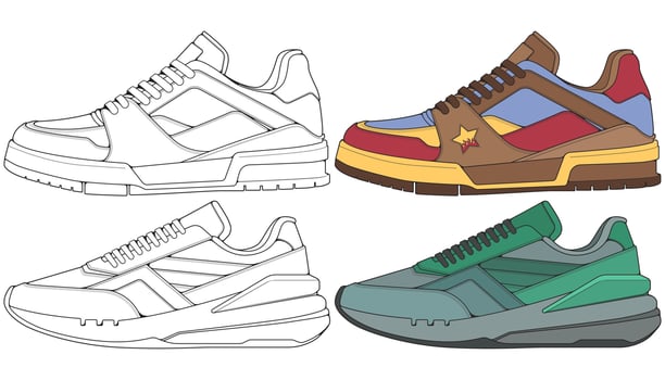 Set off Sneaker shoe . Concept. Flat design. Vector illustration. Sneakers in flat style.