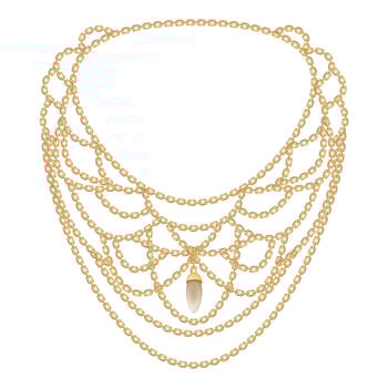 Fashion golden necklace icon, cartoon style vector