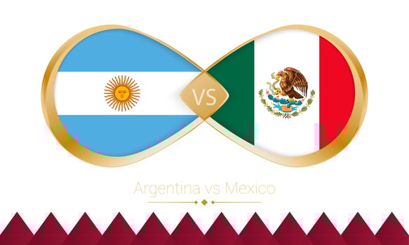 Argentina versus Mexico golden icon for Football 2022 match. vector