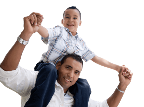 Transparent PNG of Hispanic Father and Son Having Piggy Back Fun.