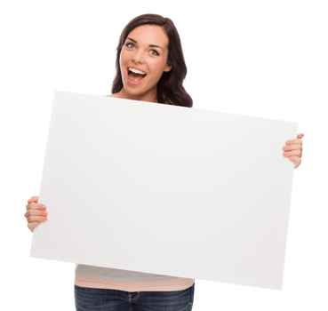 Transparent PNG of Beautiful Mixed Race Female Holding Blank Sign.
