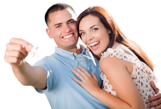 Transparent PNG of Happy Military Couple with House Keys In Hand.