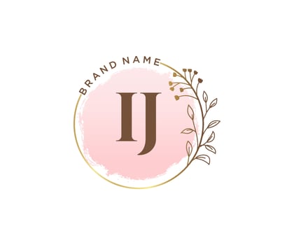 Initial IJ feminine logo. Usable for Nature, Salon, Spa, Cosmetic and Beauty Logos. Flat Vector Logo Design Template Element.
