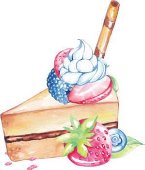 Slice of Cake with berries in watercolor png