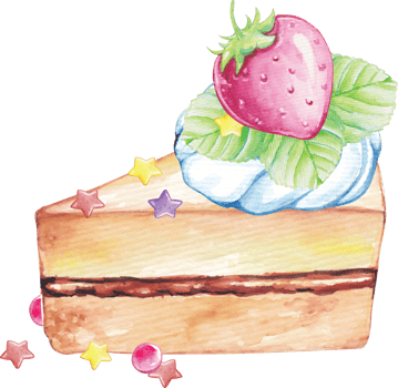 Slice of Cake with Strawberry and Candy in Watercolor png