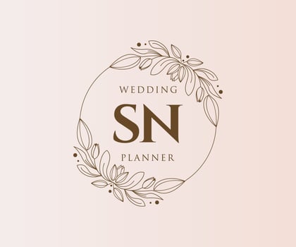 SN Initials letter Wedding monogram logos collection, hand drawn modern minimalistic and floral templates for Invitation cards, Save the Date, elegant identity for restaurant, boutique, cafe in vector