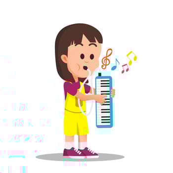 little girl playing melodica instrument vector