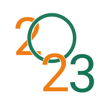 Happy new year 2023 cute text with green and orange color png