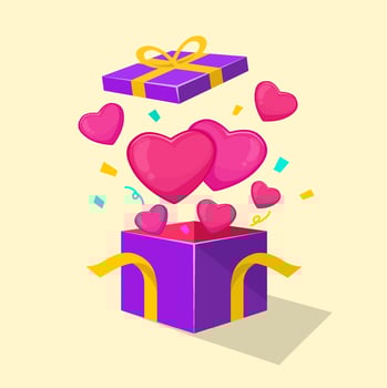 Flying hearts and confetti from a gift box vector