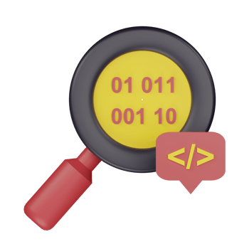 3d magnifying glass with language programming icon illustration png