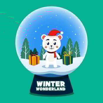 Snow Globe with Polar Bear and Box Gift for Winter Wonderland vector