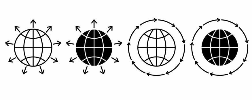 outline silhouette global axpansion icon set with different style isolated on white background vector