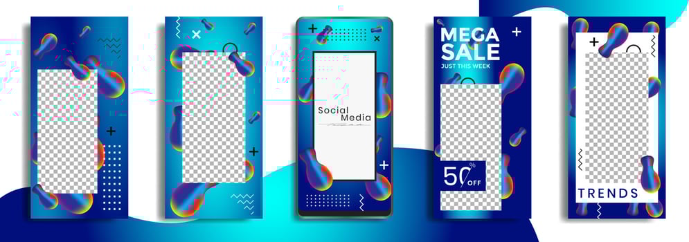 Editable social media post templates or Facebook, Instagram story collections and post frame, layout designs, Mockup for marketing promotions, covers, banners, backgrounds, square puzzles, vector