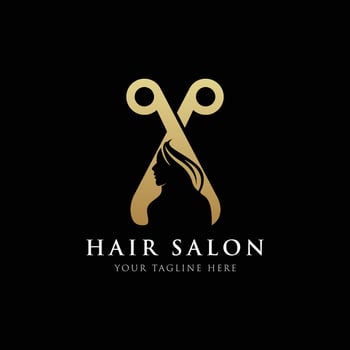 woman and scissors. Unisex hair salon logotype. vector