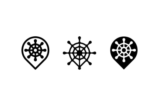 Black white steering wheel rudder logo vector