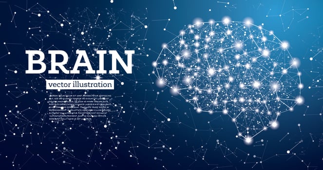 Neon Brain Connections on Blue Background. vector