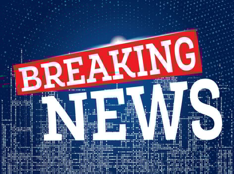 Breaking News on Neon City Skyline Background. vector