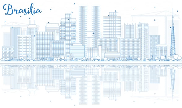 Outline Brasilia Skyline with Blue Buildings. vector