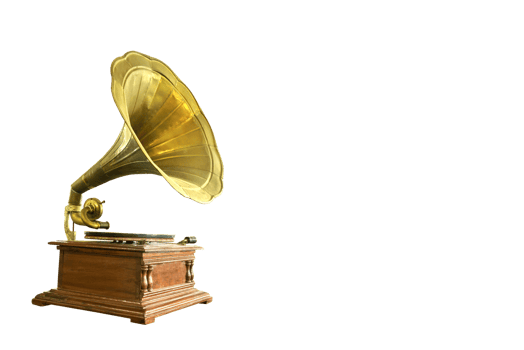 retro old gramophone with horn speaker for playing music over plates png