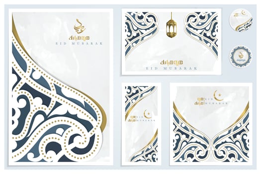 Eid Mubarak Greeting Card Islamic Background Design With arabic calligraphy vector