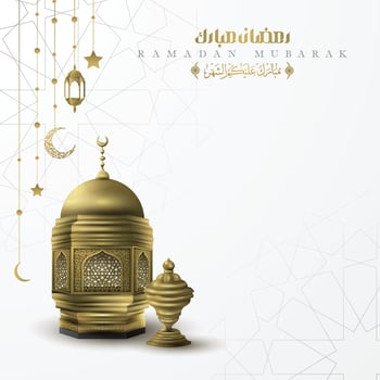 Ramadan Kareem Greeting Islamic Illustration Design With Arabic calligraphy and lanterns for Background, Wallpaper, Banner, Cover and Card. Translation Of Text BLESSED FESTIVAL vector