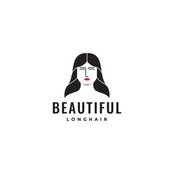 beautiful face woman long hair aesthtic minimalist logo design vector