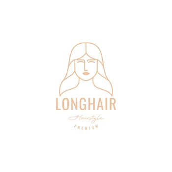 face woman long hair beauty feminine line logo design vector