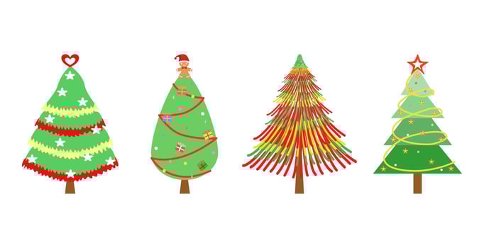 Vector - Cute collection of Christmas tree in different design. Holiday, New Year, X'mas concept. Can be use for print, label, sticker or decorate any web, card, poster, banner.